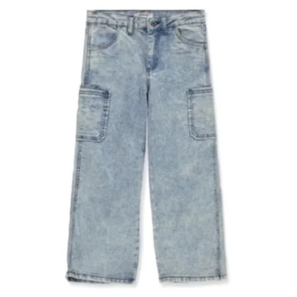 Steve Madden Kids Wide Leg Cargo Acid Wash Jeans Big Girl's Size 10 - Picture 1 of 3